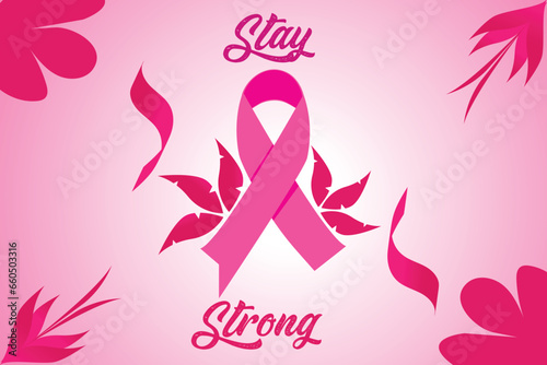 Pink Ribbon, Breast Cancer Awareness ,Floral Design ,showcasing hope,courage,support , October  month Vector Illustration