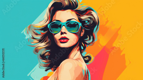 Sensual beautiful woman trendy artwork. Surreal apricot vivid portrait, fashionable painting pop art illustration for printing on fabric or paper, poster or wallpaper, advert photo
