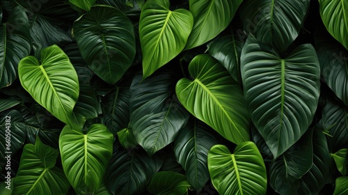 Closeup nature view of green leaf and palms background  flat lay  Generative AI