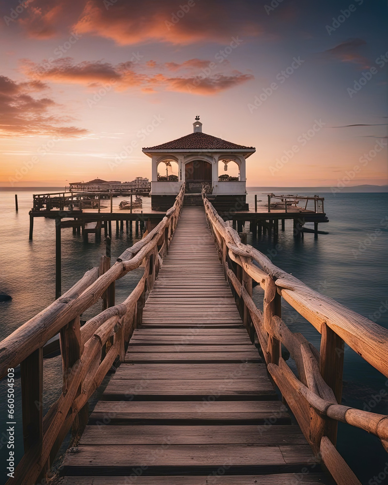 Sunset at the pier - Created with Generative AI Technology