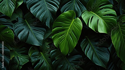 Closeup nature view of green leaf and palms background  flat lay  Generative AI