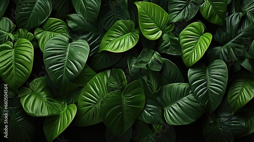 Closeup nature view of green leaf and palms background, flat lay, Generative AI