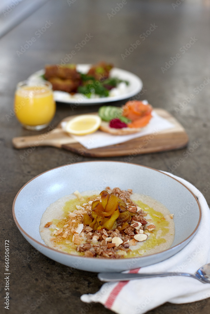 Healthy porridge and vegetarian meal for breakfast Healthy porridge and vegetarian meal for breakfast