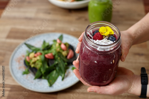 Healthy organic purple berry smoothie drink