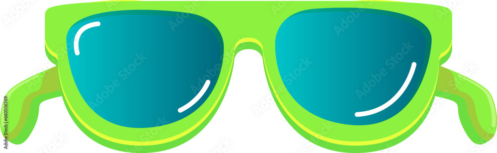 Green sunglasses with blue lens isolated on white background. Cartoon funny kids green summer sunglasses icon, label and sign. Cool hipster Sunglasses vector graphic illustration Green sunglasses with blue lens isolated on white background. Cartoon funny kids green summer sunglasses icon, label and sign. Cool hipster Sunglasses vector graphic illustration