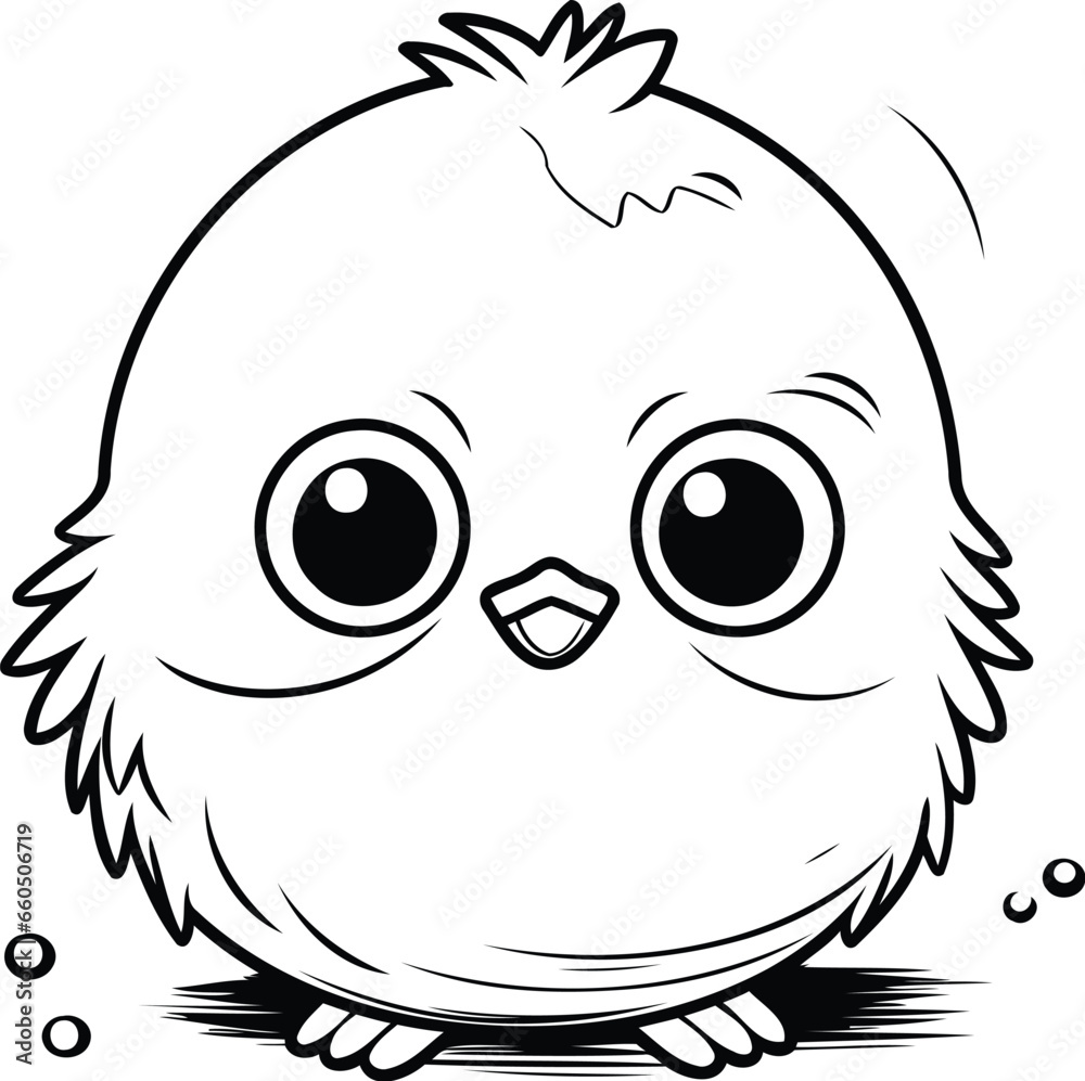 Black and White Cartoon Illustration of Cute Baby Chick Bird for Coloring Book