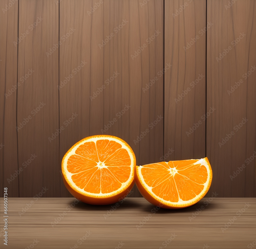 Oranges fruit on wooden background and copy space. Generative AI Oranges fruit on wooden background and copy space. Generative AI