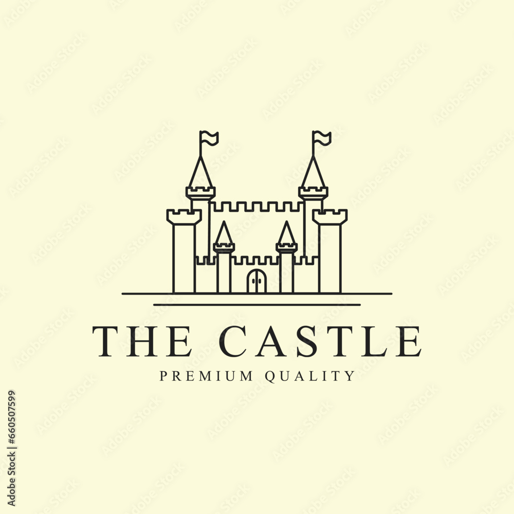 castle logo line art graphic design icon template simple minimalist vector illustration