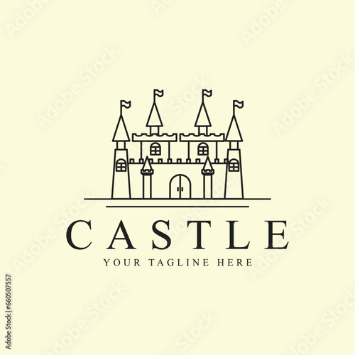castle logo line art graphic design icon template simple minimalist vector illustration