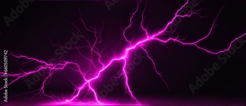 Pink electric voltage sparks on the floor of plain black background from Generative AI