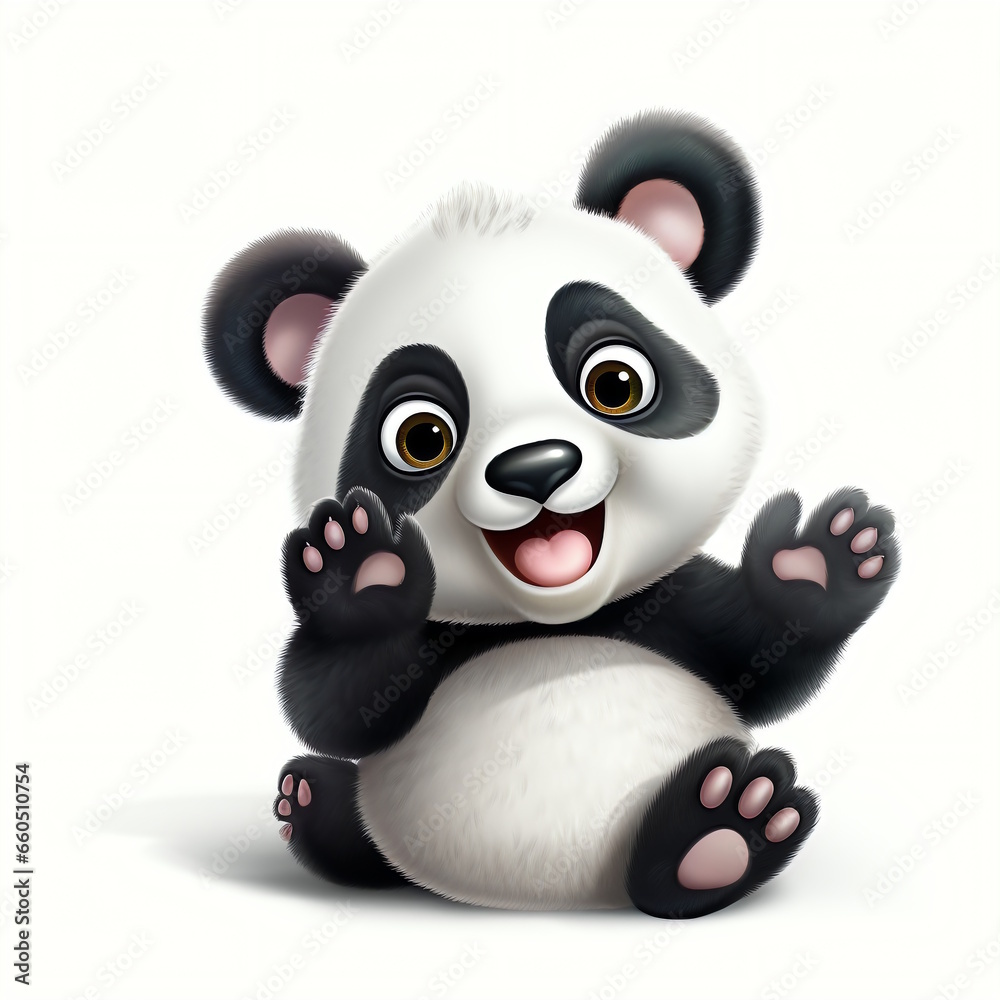 Fototapeta premium Panda Saying Hi in Cheerful Graphic Art