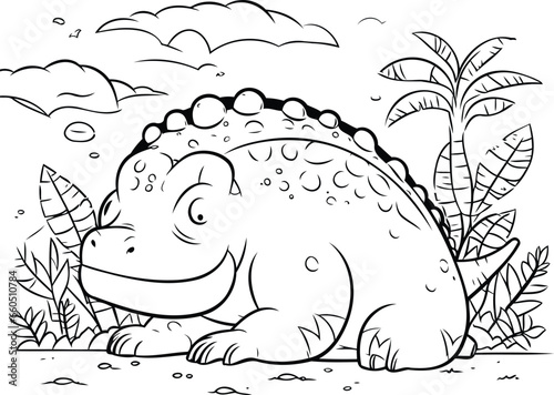 cute dinosaur in the jungle. Vector illustration.