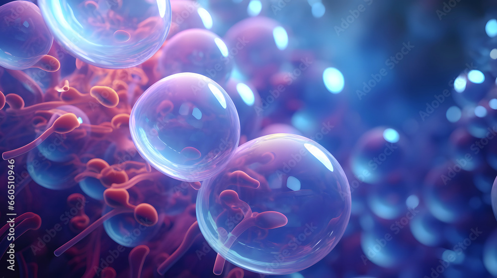  Bacterial Cells in Light Violet and Azure Background