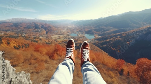 A pair of shoes sitting on top of a mountain © Maria Starus