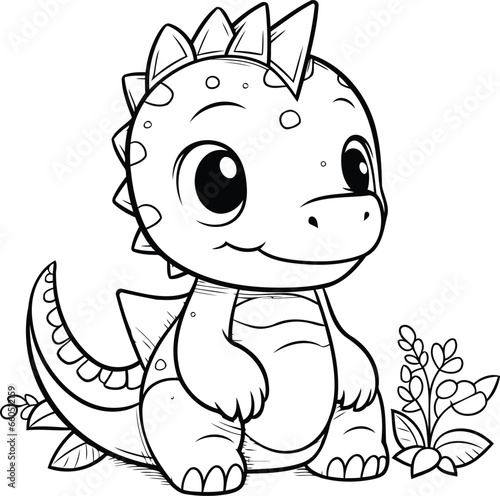 Coloring Page Outline Of Cute Dinosaur. Vector Illustration. © Waqar