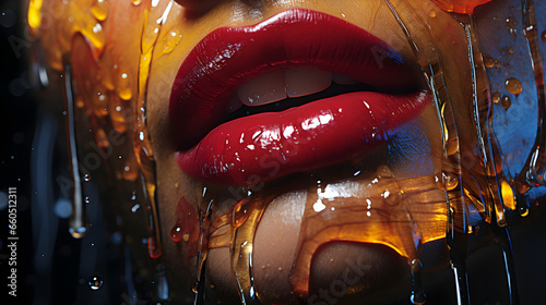 Tempting Sweetness: Lips Dripping with Colorful Syrup photo