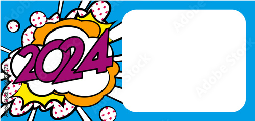 2024, Carte de vœux, Bonne Année, Correspondance, Pop-art, Happy New Year, Nouvel An, Pétillant, Fun, Fête, Festif, 1er janvier, Célébration, Invitation, Graphique, Design, Psychédélique, Nuage, Aérie