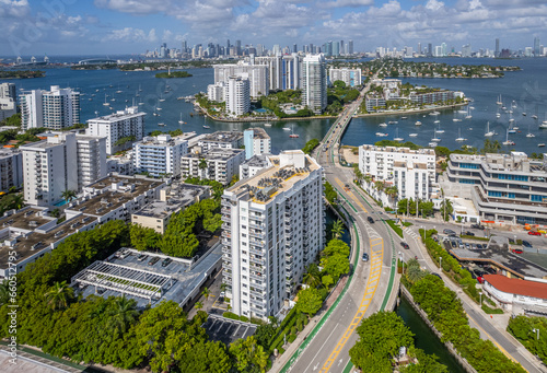 Aerial drone view over Miami Florida