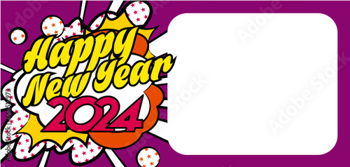 2024, Carte de vœux, Bonne Année, Correspondance, Pop-art, Happy New Year, Nouvel An, Pétillant, Fun, Fête, Festif, 1er janvier, Célébration, Invitation, Graphique, Design, Psychédélique, Nuage, Aérie