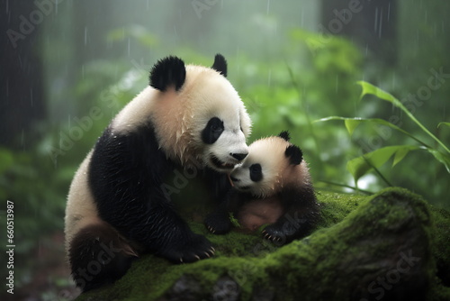 Cute adorable kawaii panda living in the bamboo forest © Canvas Alchemy