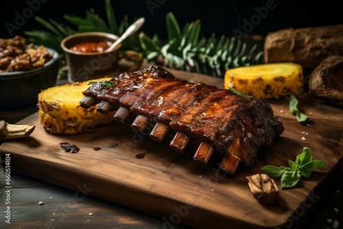 Delicious ribs with tangy pineapple. Generative AI