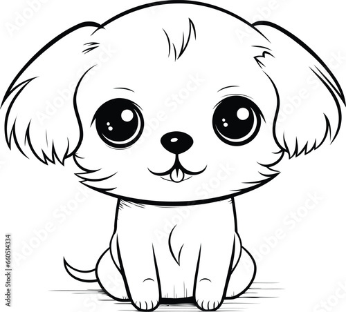 Cute Cartoon Chihuahua Black and White Vector Illustration