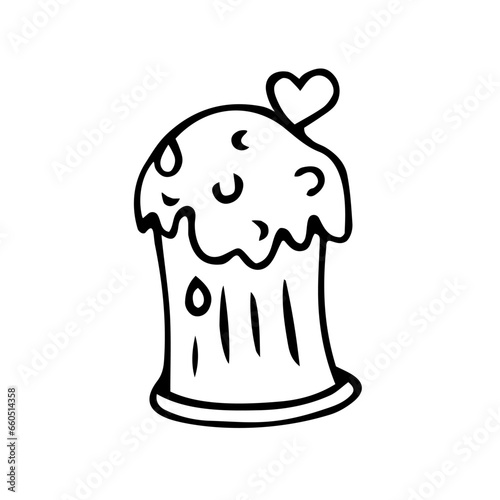 Cupcake decorated with a heart. Vector outline, design, template, clipart, logo, icon, sketch.