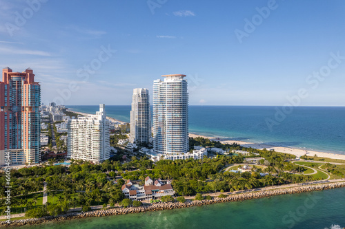 Aerial drone view over Miami Beach Florida