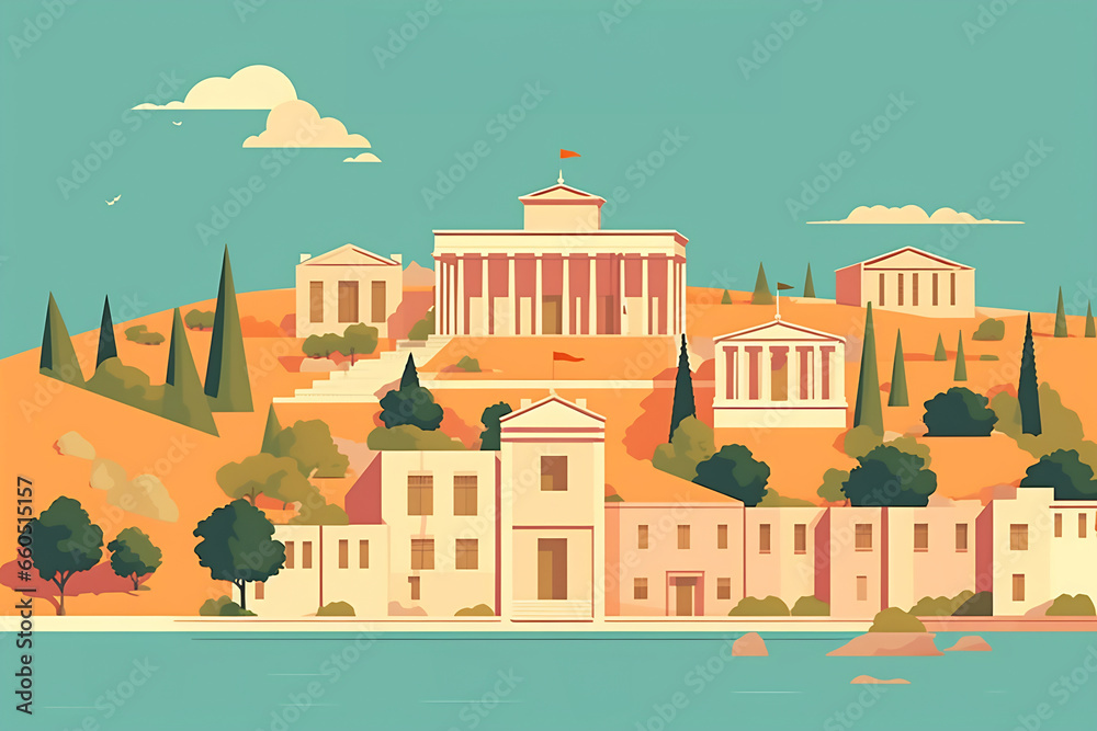Athens urban landscape. Pattern with houses. Illustration