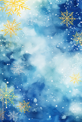 Watercolor Blue Snowflakes Digital Papers, Snowflakes Backgrounds, Blue & Gold Winter Backgrounds © ChinnishaArts