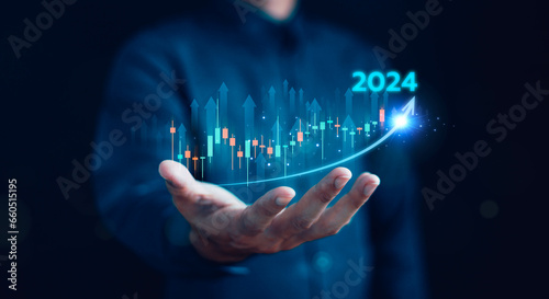 New Goals 2024. Business growth year 2023 to 2024 increase arrow graph corporate Planning, opportunity, challenge and business strategy. New Goals, Plans and Visions for Next Year. Increasing arrow