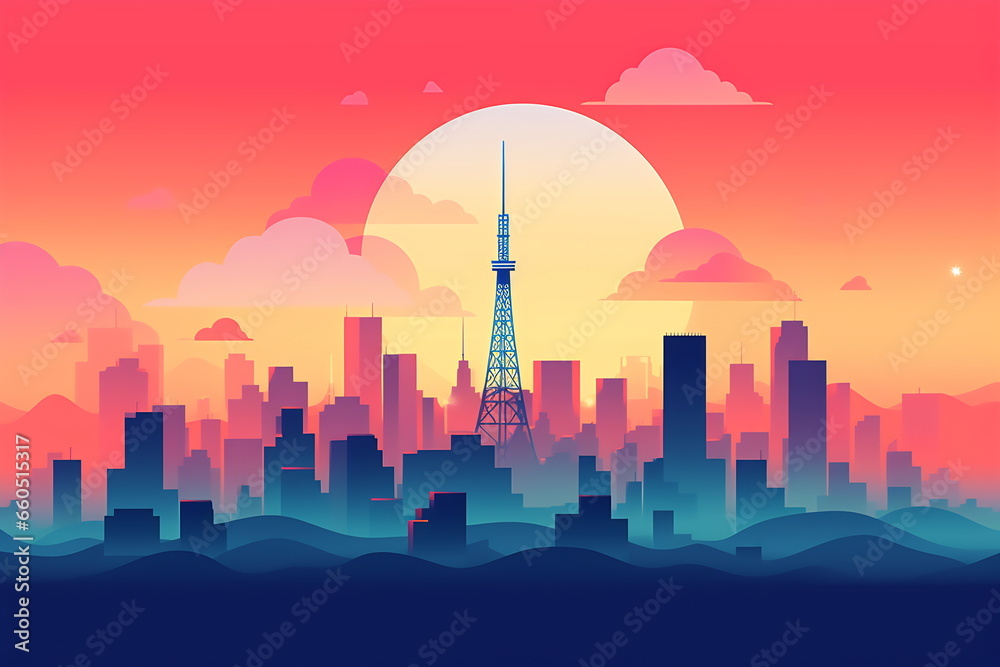 Fototapeta premium Tokio urban landscape. Pattern with houses. Illustration