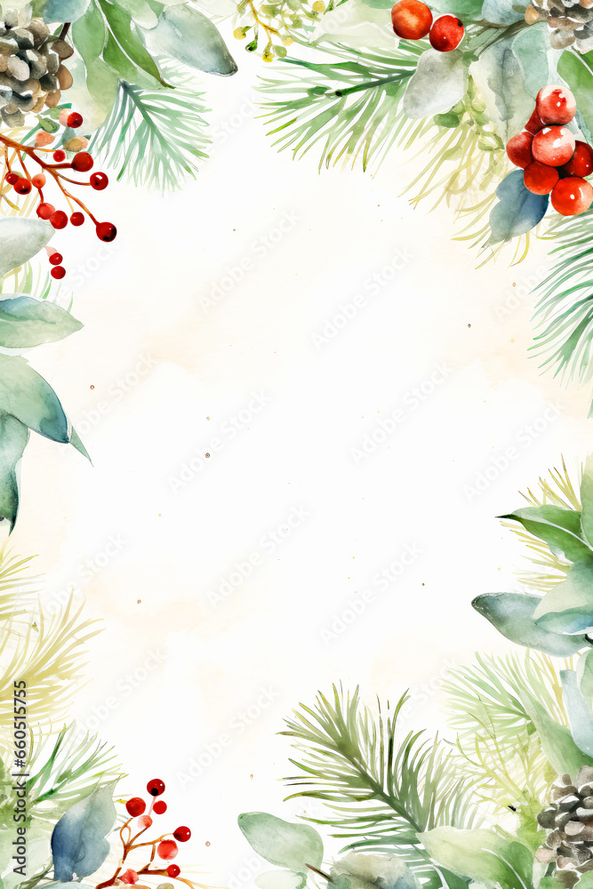 Watercolor Christmas Floral Digital Papers, Christmas Border Backgrounds, Christmas Party Background