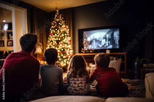 Family watching movie on Christmas Day