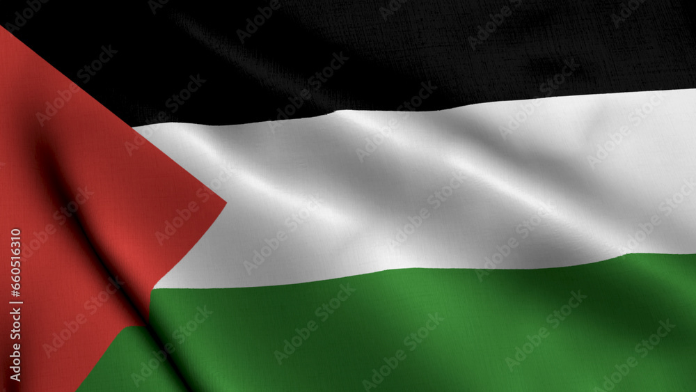 Palestina Flag Waving in the Wind With High Quality Texture. Animation of the Palestina National Flag With Real Satin Texture.