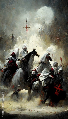 knights of templar on their horses clashing against the bandits ar 916 