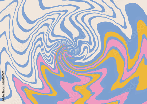 Abstract op-art trippy background with warped pastel lines. Psychedelic illusion flat vector illustration.