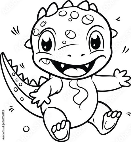 Vector illustration of Cute Cartoon Dinosaur. Coloring book for kids
