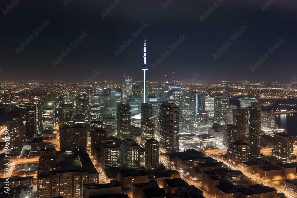 Breathtaking urban panorama after dark. Generative AI