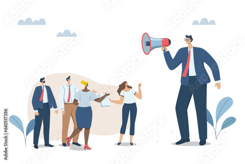 Managers, company presidents, employers, or leaders, Communicate with the organization between co-workers and employees. Manage work systems Plan work to be efficient in the company. Vector design.