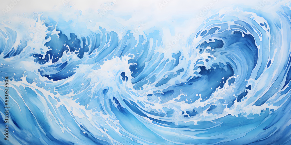 Blue and White Sea Wave in Decorative Abstract Graffiti Style Watercolor Serenity Blue and White Sea Wave in Decorative Abstract Graffiti Style Watercolor Serenity