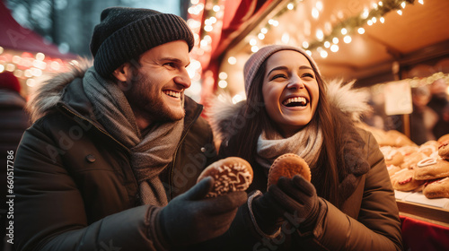 Couple at the christmas market Generative Ai