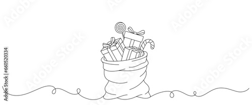 santa claus gift bag line art style. christmas vector elements.