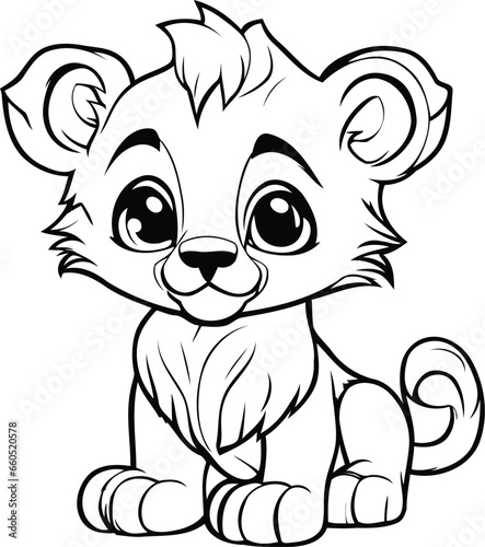 Black and White Cartoon Illustration of Cute Lion Animal Character Coloring Book