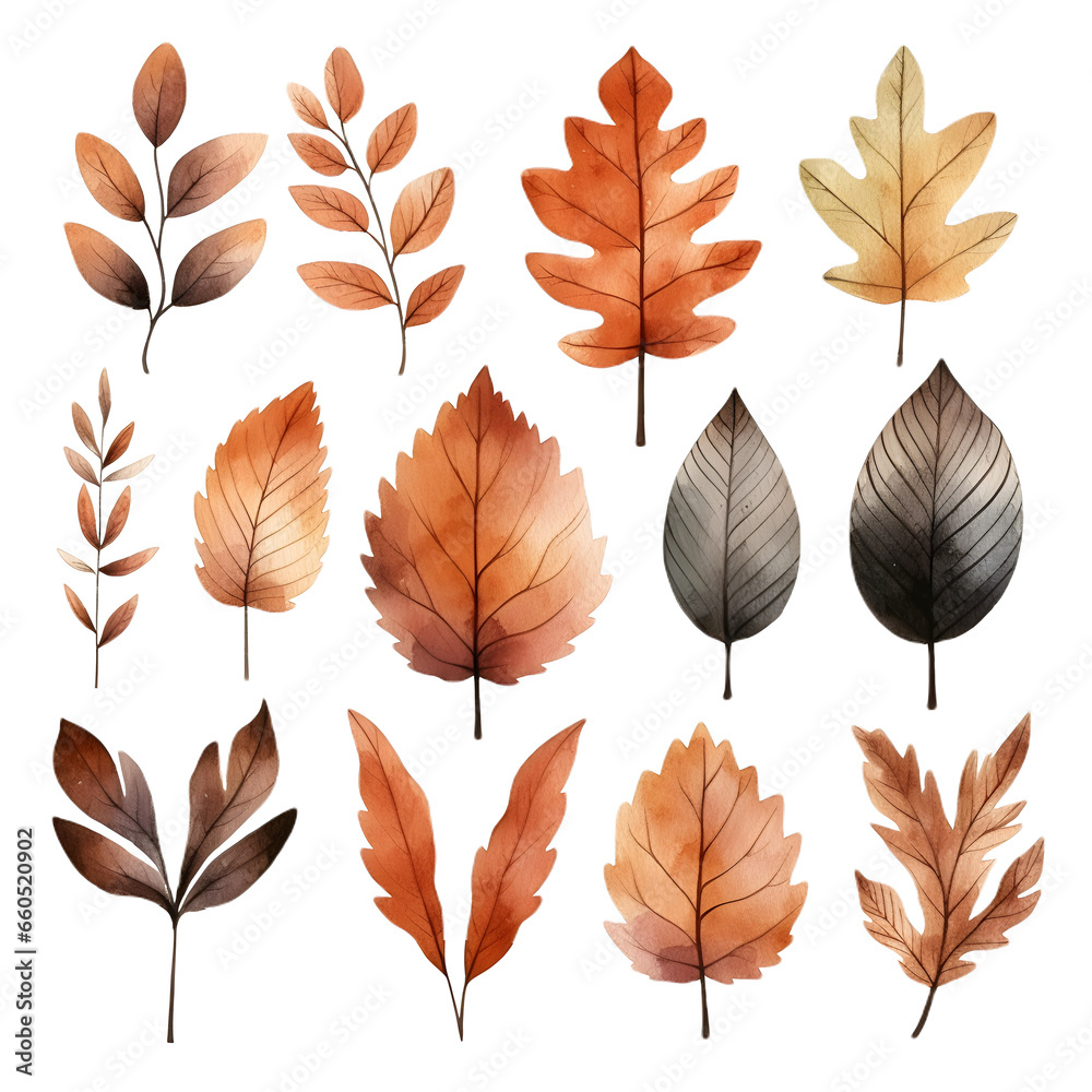 Set of leaves autumn watercolor