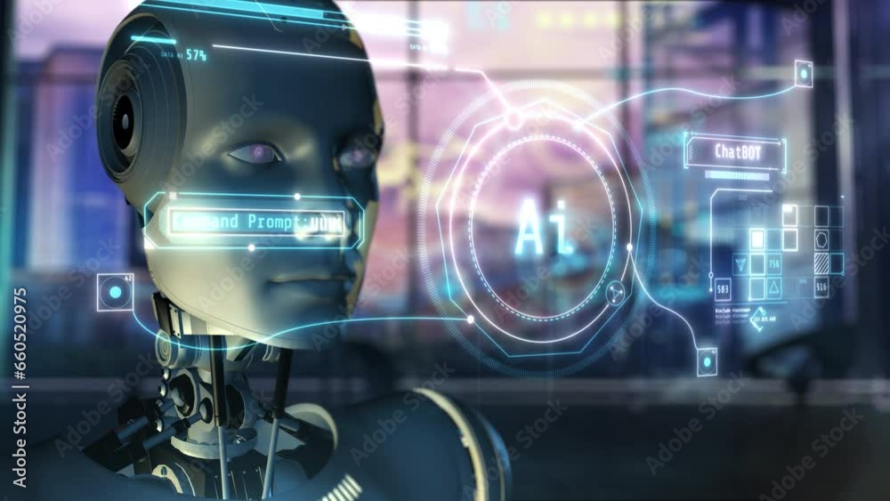 An artificial intelligence robot at work. 3D render