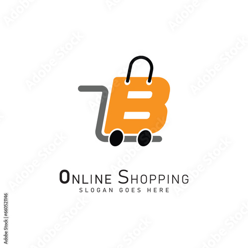 Shopping Cart Letter B Logo. Modern icon symbol template vector design. Alphabet B online store logo