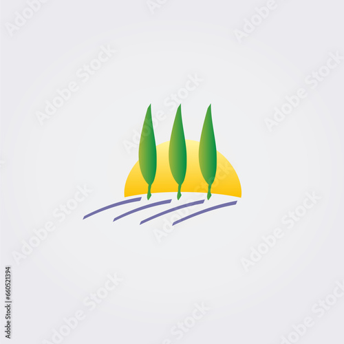 Icône Nature, Paysage, Feuillage, Feuilles et Gouttes d'eau Design Bleu Vert Couleurs pour Logo Design Vert Business Jardinage