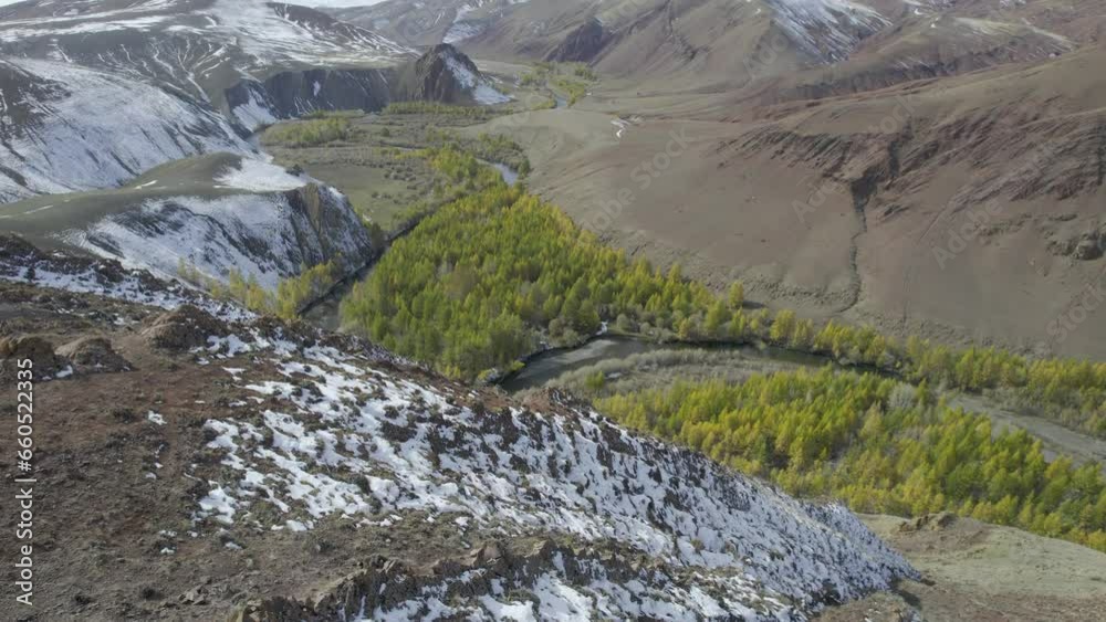 video of a flight to Altai in autumn, the first snow in September, Russia video of a flight to Altai in autumn, the first snow in September, Russia
