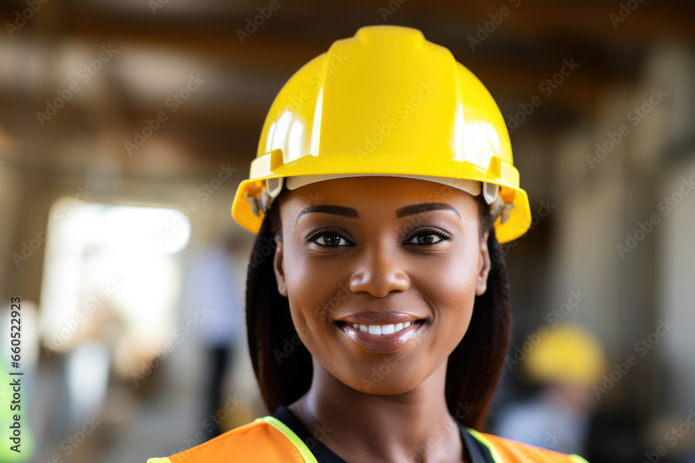 Portrait of a African american woman engineer in front of construction site Portrait of a African american woman engineer in front of construction site
